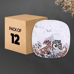 USHA SHRIRAM Melamine 12 Plate Set | Fibre Dinner Set for Family |Melamine Set | Unbreakable | Heat Resistant| Durable| Shatter Resistant| Light Weight| BPA Free (Square - Stone)