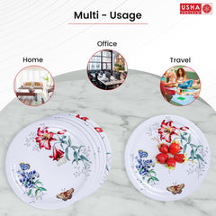 USHA SHRIRAM Melamine 12 Plate Set|Round|Red Flower Round |Fibre Dinner Set for Family |Melamine Set | Unbreakable | Heat| Resistant| Durable| Shatter| Resistant| Light| Weight| BPA Free