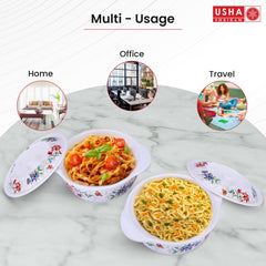 USHA SHRIRAM Melamine Serving Bowl (2Pcs - 1.4L) | Fibre Dinner Set for Family | Unbreakable | Heat Resistant| Durable Shatter Resistant | Light Weight | BPA Free (Red Flower)