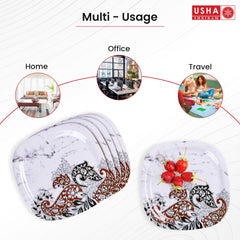 USHA SHRIRAM Melamine 12 Plate Set | Fibre Dinner Set for Family |Melamine Set | Unbreakable | Heat Resistant| Durable| Shatter Resistant| Light Weight| BPA Free (Square - Stone)