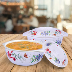 USHA SHRIRAM Melamine Serving Bowl (2Pcs - 1.4L) | Fibre Dinner Set for Family | Unbreakable | Heat Resistant| Durable Shatter Resistant | Light Weight | BPA Free (Red Flower)