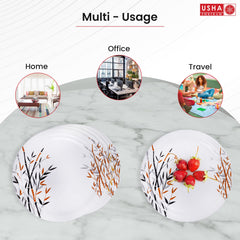 USHA SHRIRAM Melamine 12 Plate Set|Round|Yellow Bamboo Round |Fibre Dinner Set for Family |Melamine Set | Unbreakable | Heat| Resistant| Durable| Shatter| Resistant| Light| Weight| BPA Free