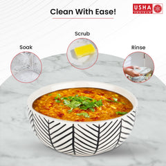 USHA SHRIRAM Ceramic Bowl for Snack & Dinner(2Pcs)|Ramen Soup Bowl Microwave Safe | Refrigerator Safe| Scratch Resistant | Stain Proof | Dinnerware | Family Occasion | Diwali Gift Set (Design 8)