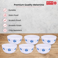 USHA SHRIRAM Melamine 12 Veg Bowl Set| Round|Corel Blue Round |Fibre Dinner Set for Family |Melamine Set | Unbreakable | Heat| Resistant| Durable| Shatter| Resistant| Light| Weight| BPA Free