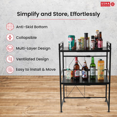 USHA SHRIRAM H Double Microwave Shelf (2Pcs) | Stackable Kitchen Basket for Storage | Carbon Steel Collapsible Foldable Basket for Fruits and Vegetables | Rust-Resistant | Unbreakable