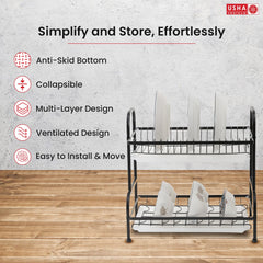 USHA SHRIRAM Free Mounting Dish Rack | Stackable Kitchen Basket For Storage | Carbon Steel Collapsible Foldable Basket For Fruits And Vegetables (3Pcs - Bowl holder - 2 layer)