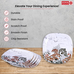 USHA SHRIRAM Melamine 12 Plate Set | Fibre Dinner Set for Family |Melamine Set | Unbreakable | Heat Resistant| Durable| Shatter Resistant| Light Weight| BPA Free (Square - Stone)
