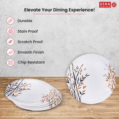 USHA SHRIRAM Melamine 12 Plate Set|Round|Yellow Bamboo Round |Fibre Dinner Set for Family |Melamine Set | Unbreakable | Heat| Resistant| Durable| Shatter| Resistant| Light| Weight| BPA Free