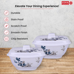 USHA SHRIRAM Melamine Big Serving Bowl with Lid (4 Pcs - 1.4L each) | Rice Bowl for Serving | Unbreakable | Heat Resistant | Mixing Bowl with Lid | Light Weight | BPA Free (Blue Bail)