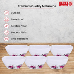 USHA SHRIRAM Melamine 12 Veg Bowl Set| Square Pink Marble Flower Square |Fibre Dinner Set For Family |Melamine Set | Unbreakable | Heat| Resistant| Durable| Shatter| Resistant| Light| Weight| BPA Free