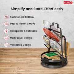 USHA SHRIRAM Rotatable Lid Rag Holder | Stackable Kitchen Basket For Storage | Carbon Steel Collapsible Foldable Basket For Fruits And Vegetables | Rust-Resistant | Unbreakable (Design 1-3Pcs)