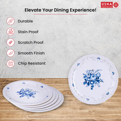 USHA SHRIRAM Melamine 12 Plate Set | Fibre Dinner Set for Family |Melamine Set | Unbreakable | Heat Resistant| Durable| Shatter Resistant| Light Weight| BPA Free (Round- Corel Blue)