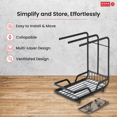 USHA SHRIRAM Carbon Steel Bathroom Organiser Stand (2Pcs) | Kitchen Sink Organiser | Kitchen Organiser Space Saver | Kitchen Bothroom Towel Holder | Psoap Holder For Kitchen Sink | Black