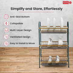 USHA SHRIRAM Free Mounting Dish Rack | Stackable Kitchen Basket For Storage | Carbon Steel Collapsible Foldable Basket For Fruits And Vegetables (2Pcs - Bowl Holder - 3 layer)