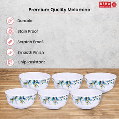 USHA SHRIRAM Melamine (220ml) Veg Bowl Set |Fibre Plastic Snack Dessert Vegetable Bowl | Unbreakable Heat Resistant| Durable Shatter Resistant| Light Weight| BPA Free (Blue Marble Flower, 12 Pcs)